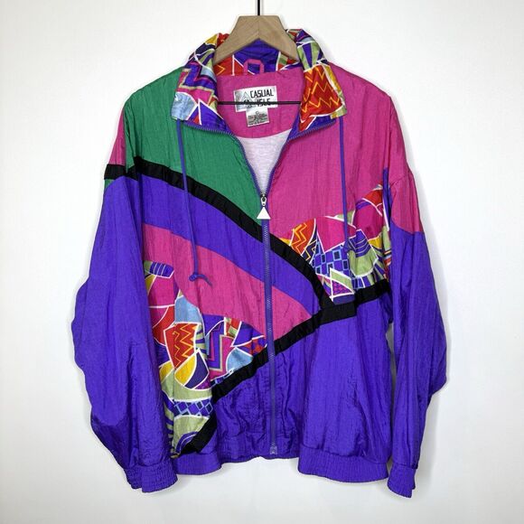 Casual Isle Women’s Vintage Colorful Nylon Windbreaker Track Jacket Size Large - Picture 1 of 15
